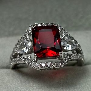Sterling silver lab created Ruby n white topaz ring